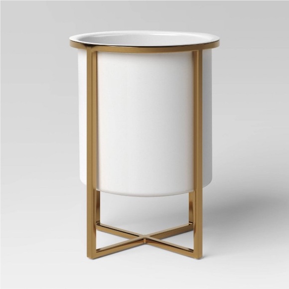 NEW Threshold White/Brass 2pc Iron Indoor / Outdoor Planter Pot with Stand - Picture 1 of 10